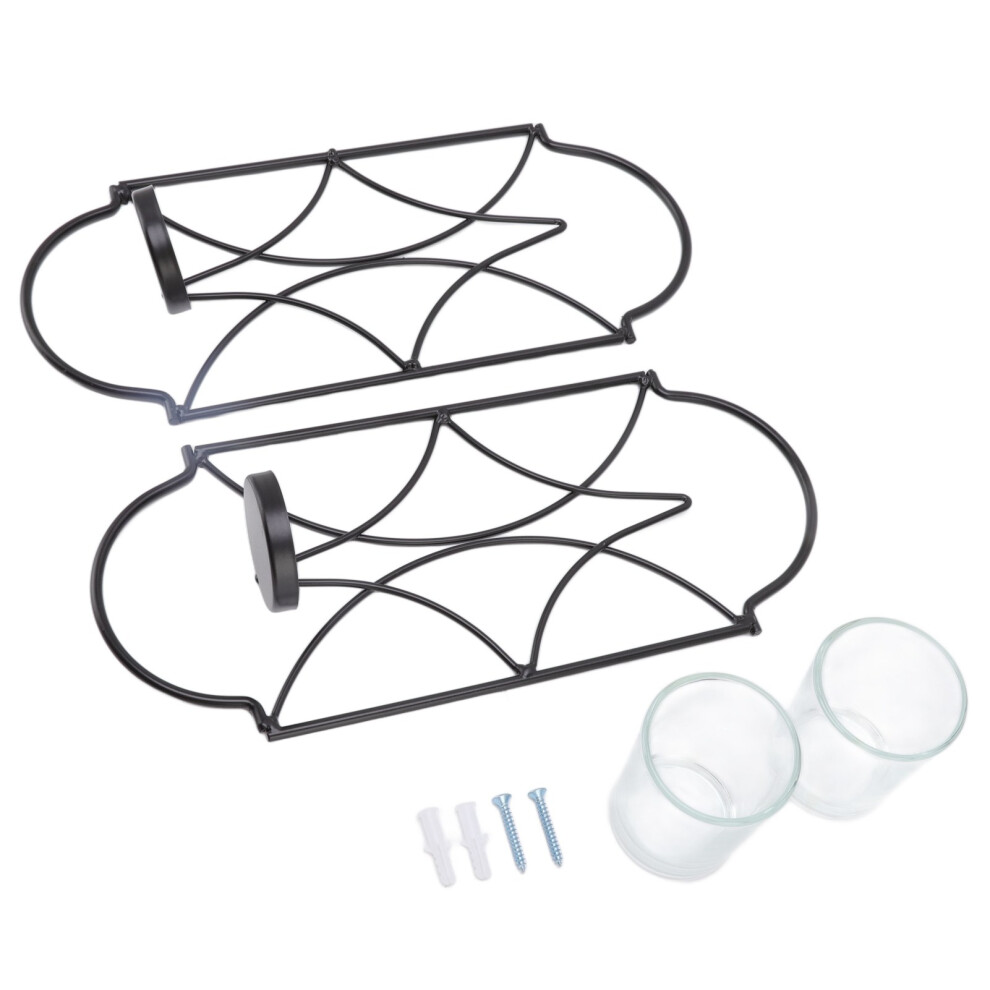 (Black) 2Pcs Wall Mounted Candle Holder Iron Glass Sconces Black-image-OPC-PM26N8Q-NEW