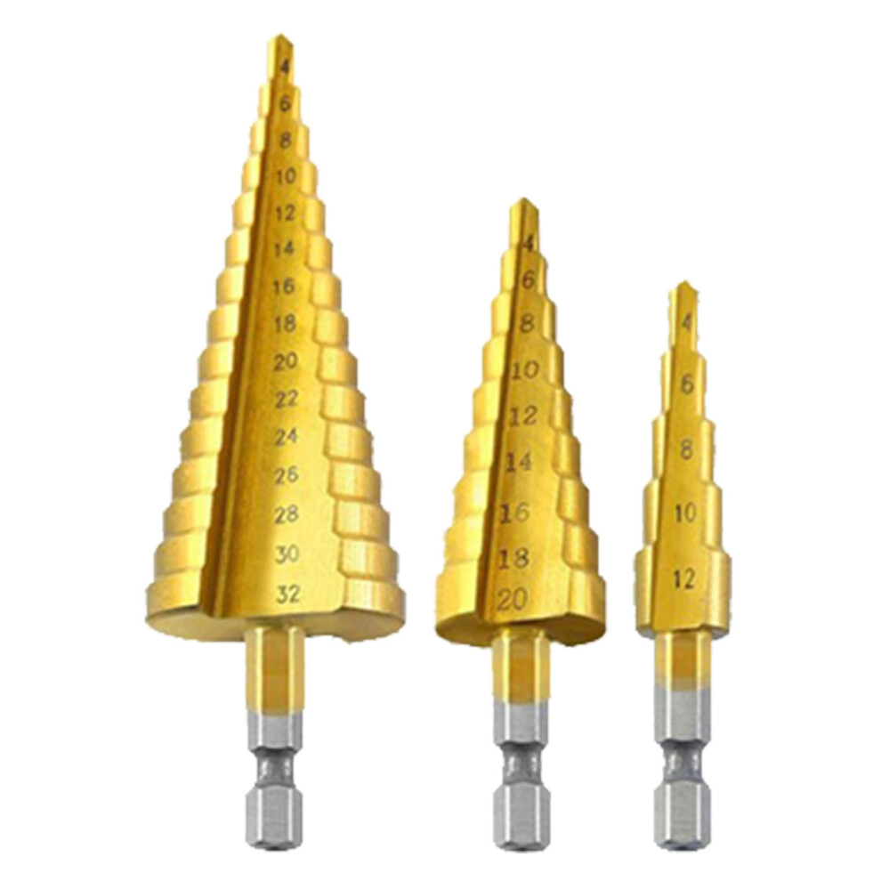 Titanium Plated Pagoda Cone Drill Bit Set With Hex Shank 5Pcs 9391353729962