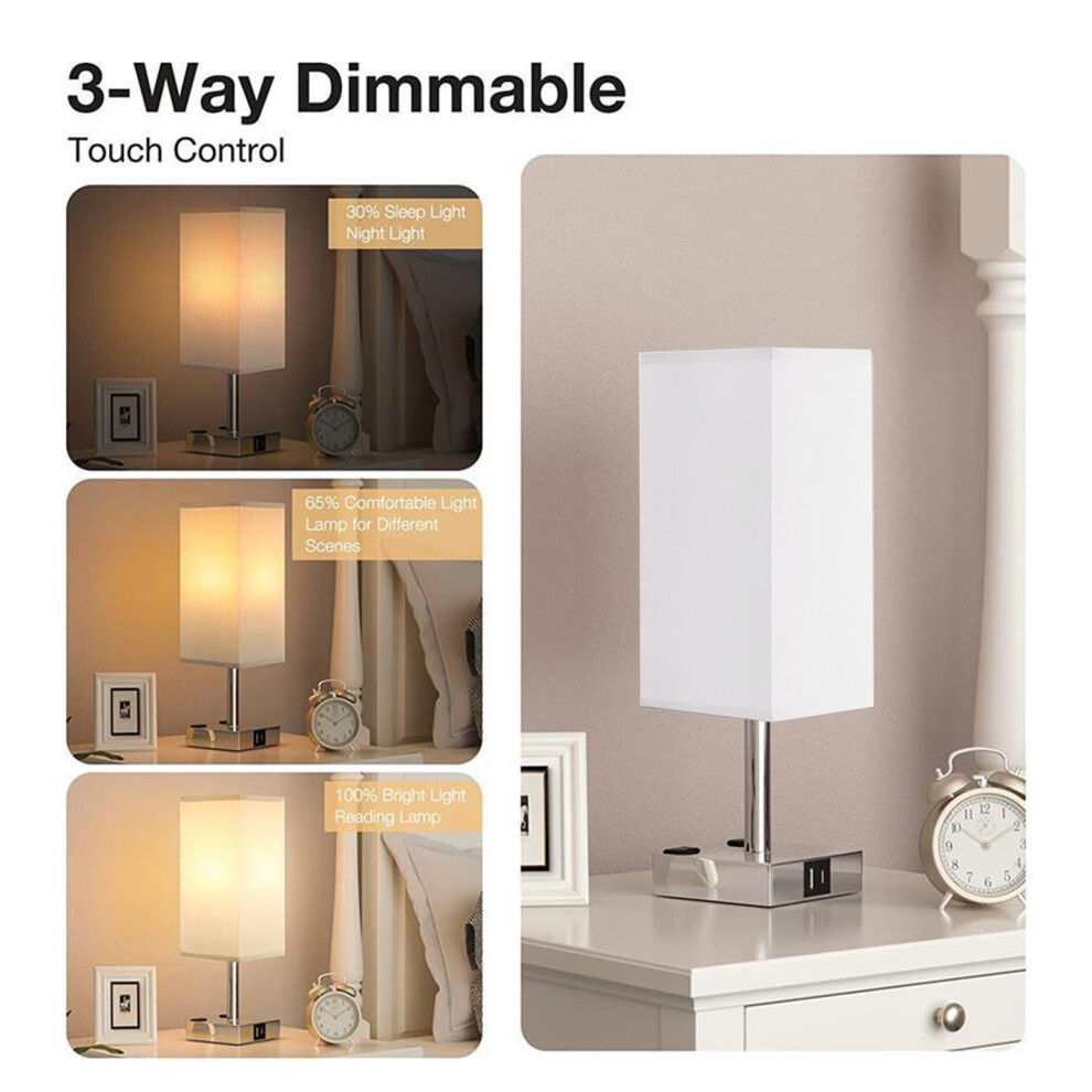 Fabric Bedside Lamp Warm White LED Touch USB Dimmable-image-OPC-PM2765P-NEW
