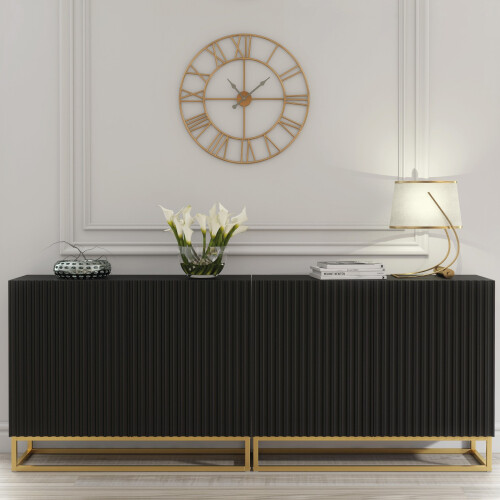 Creative Furniture Ripple Black 200cm Duo Sideboard - Modern Fluted Design