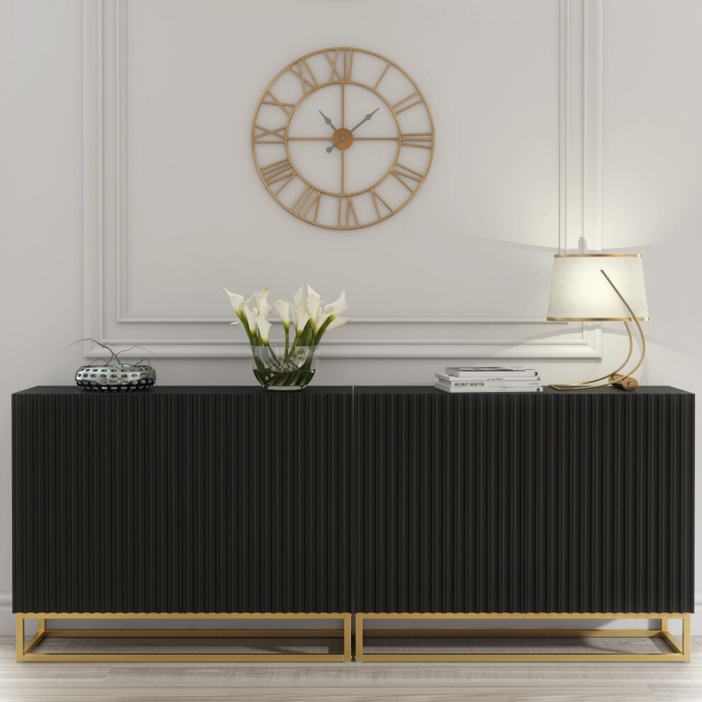 Creative Furniture Ripple 200Cm Duo Sideboard - Modern Fluted Design Black