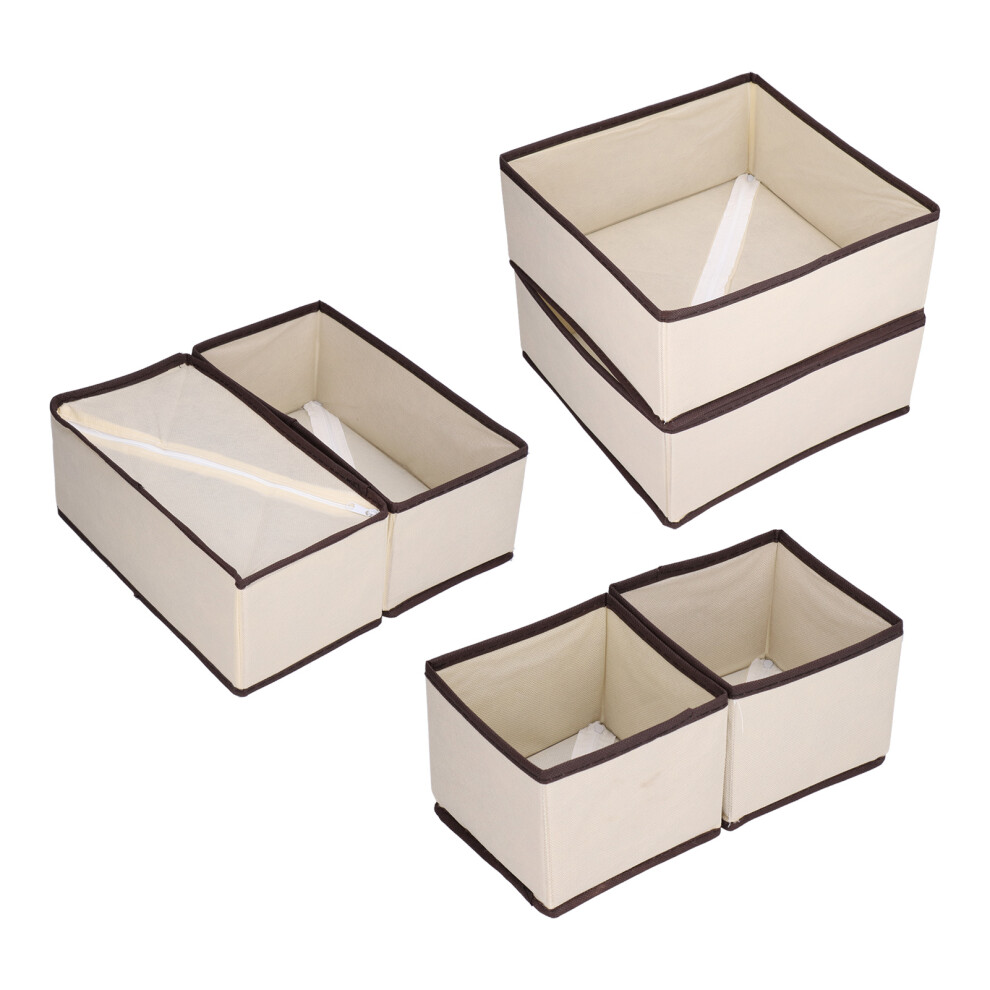 6Pcs Plaid Underwear Socks Storage Box Drawer Organizing Beige-image-OPC-PM27PWT-NEW