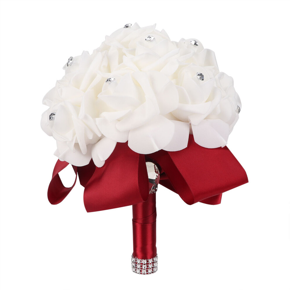 Artificial Flower Bridal Bouquet Rhinestone Wine Red-image-OPC-PM287X6-NEW
