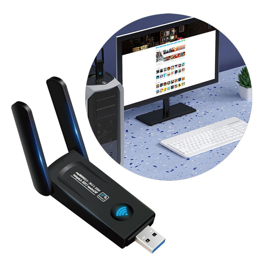 1200M Dual Band Wifi Adapter Usb3.0 Plug & Play, 9.5Cm Black 4611353753879