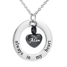Urn Necklace For Ashes Engraved Always In My Heart Memorial Locket Pendant Black Ashes Keepsake Cremation Jewelry