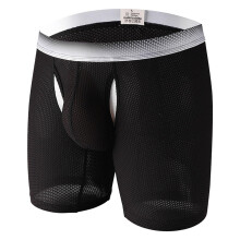 Sexy Mesh Boxer Briefs Men See Through Underwear Breathable Soft Mesh Fabric Black Size S Retro Clubwear