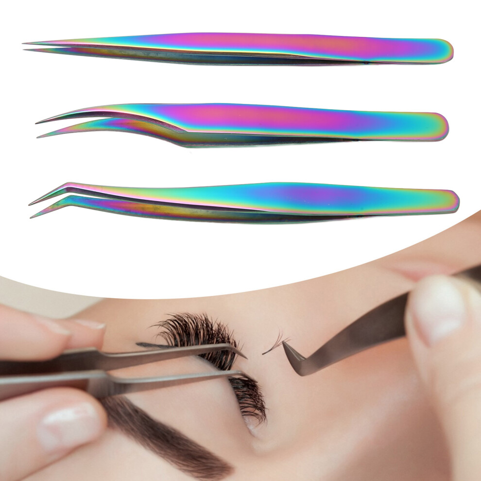 3PCS Stainless Steel Eyelash Tweezer Set for Makeup & Extensions