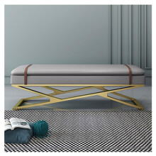 Foot Rest Leather Upholstered Entryway Dining Bench With Metal Base, Padded Seat Foot Stool, 100x38x45 cm, Light Grey