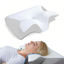 Ergonomic Memory Foam Cervical Pillow Cooling Cover For Side Back And Stomach Snoring Sleepers White