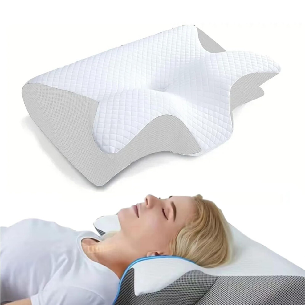White Ergonomic Memory Foam Cervical Pillow Cooling Cover For Side Back And Stomach Snoring Sleepers