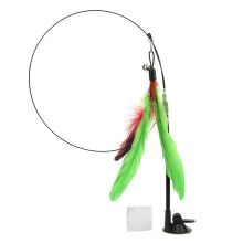 (Green Feather) Funny Cat Feather Wand with Suction Cup Green Feather