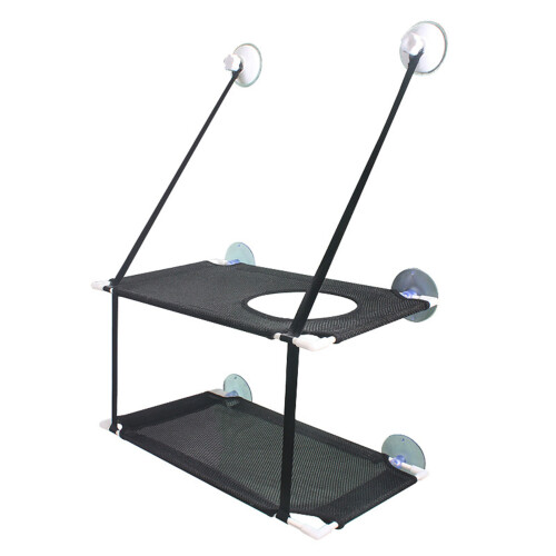 (Gray) Double Layer Cat Hammock with Suction Cup Black