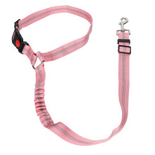 (Blue) Adjustable Headrest Seat Belt Dog Nylon Reflective Safety Strap Pink