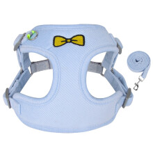 (Blue M) Small Dog Harness Reflective Vest with Traction Rope Blue M