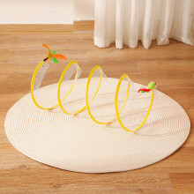 (Yellow Stripe) S Shaped Cat Tunnel Steel Wire Multifunctional Folding Tube for Home