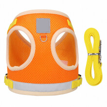 (Orange S) Pet Harness Leash Double Mesh Reflective Dog Harness Orange S