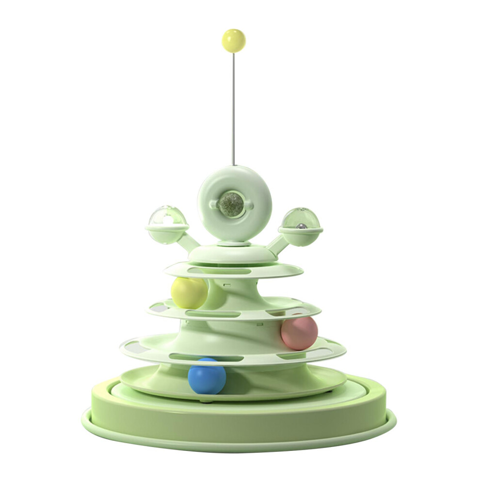 (Mint Green) Interactive Cat Toy 3 Ball Tracks Rotating Kitten Toy Leaf Green-image-OPC-PM28Y7Z-NEW