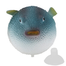 (Blue) Aquarium Puffer Fish Luminous Rubber Fish with Suction Cup