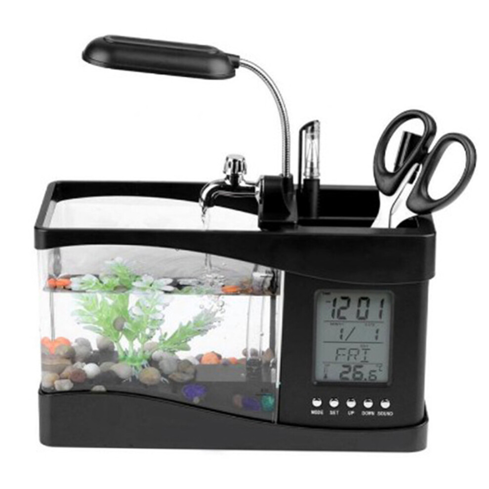 (Black) Fish Tank Clock USB Ecological Lamp Desktop Aquarium Calendar Black-image-OPC-PM28ZDG-NEW