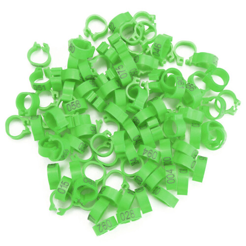 100PCS 8MM Numbered Plastic Bird Leg Bands Green