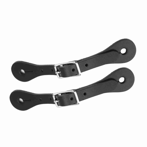 1 Pair Handmade Leather Equestrian Spur Straps (Black) 2