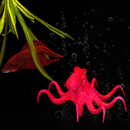 Silicone Fluorescent Octopus Aquarium Decoration (Red) 1