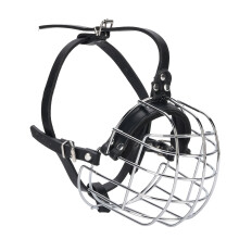 Metal Wire Dog Muzzle with PU Leather Straps for Medium Large Dogs