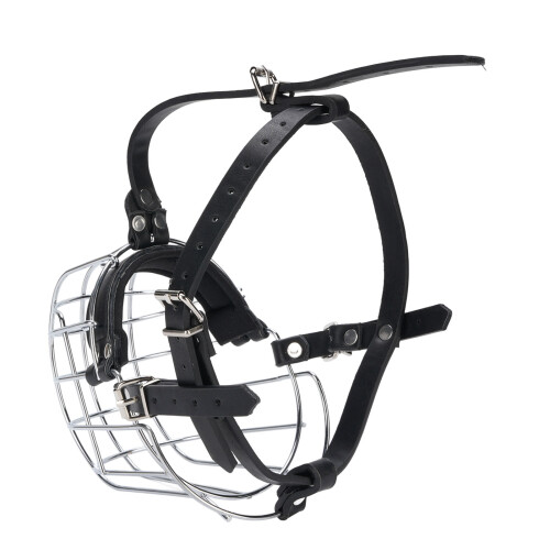 Metal Wire Dog Muzzle with PU Leather Straps for Medium Large Dogs 1