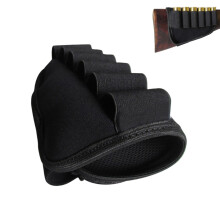 Shotgun Shell Holder Tactical Buttstock Shell Pouch Cartridge Bag 12G/20 Gauge Elastic Cheek Rest Pad Black 6M