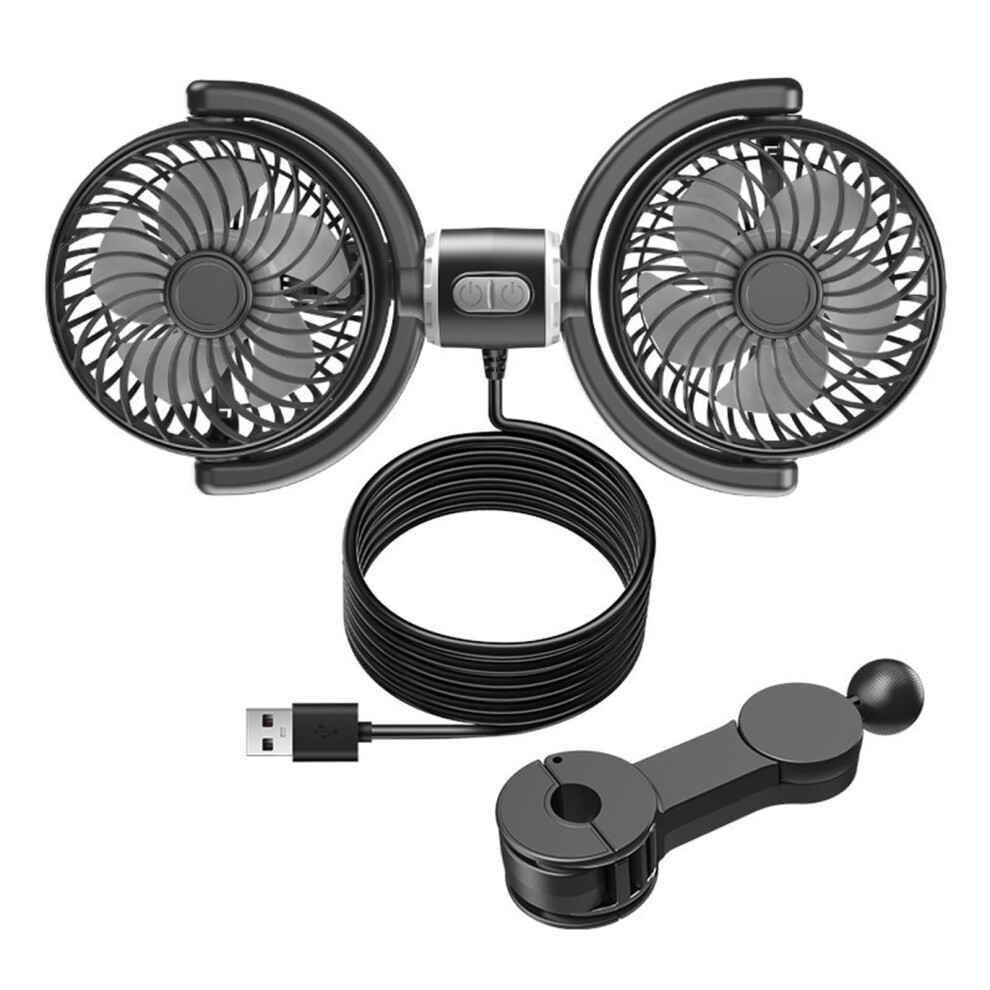 Car Rear Seat Two Usb Fan 5V 2A Input, Foldable Headrest Ventilation, Adjustable Car Fan For Universal Vehicle 9354506221638
