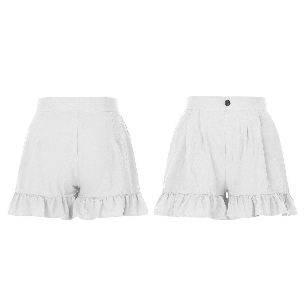 Women Summer Ruffle Hem Wide Leg Shorts with Button Closure - White, S-XXL-image-OPC-PM299SQ-NEW