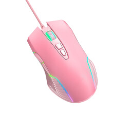 Pink Ergonomic Wired Mouse RGB Backlit 5.9ft Cable