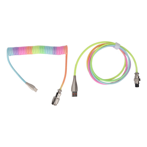 (Type 3) Gaming Keyboard Cable RGB Luminous Retractable USB C Coiled Spring
