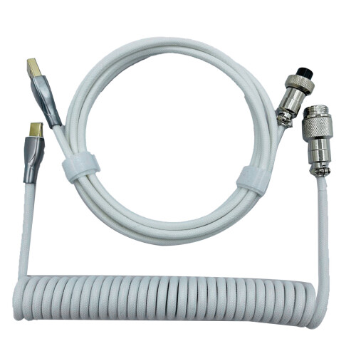 (Light Blue) Gaming Keyboard Cable Retractable Coiled White