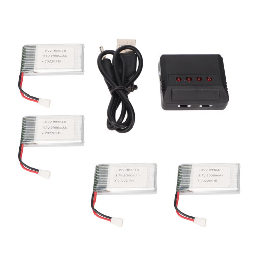 4PCS 903048 3.7V 2000mAh RC Drone Battery with Charger 1