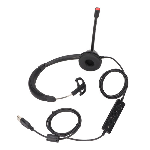 Single Ear USB Headset Noise Reduction with Mic Black H390-USB-1