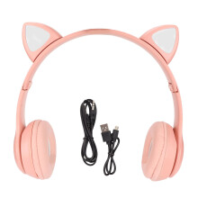 (Pink) Bluetooth Cat Ear Headphone Foldable LED Light Kids Wireless Pink