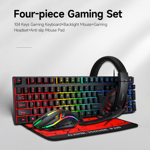 T-WOLF TF800 4-Piece Gaming Combo Keyboard Mouse Headset Anti-slip Pad 1