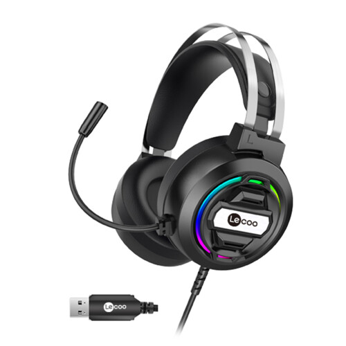 USB Gaming Headset PC Wired with LED Light Noise Cancelling Mic