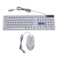 (D500 White Punk Set) USB Typewriter Keyboard Mouse Combo Backlit 1600DPI Retro Gaming White