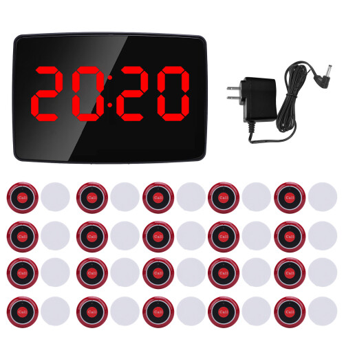 (EU Plug) Wireless Call System 20 Buttons 1 Receiver Restaurant Hotel US Plug