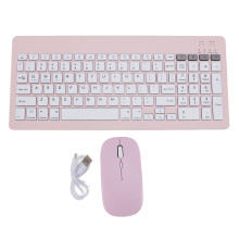 (White) Wireless Keyboard Mouse Set 4 Channels Bluetooth Rechargeable Pink