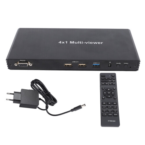 (EU Plug) 4K 30Hz Multiviewer Switcher 4in1 IR Remote PC Laptop EU