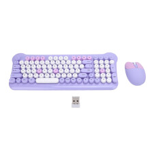 (Purple) Wireless Keyboard Mouse Combo 2.4G Retro Purple 98 Keys