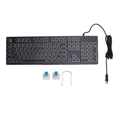 (Black) Gaming Keyboard Blue Switch 104 Keys RGB Backlit USB Wired Mechanical