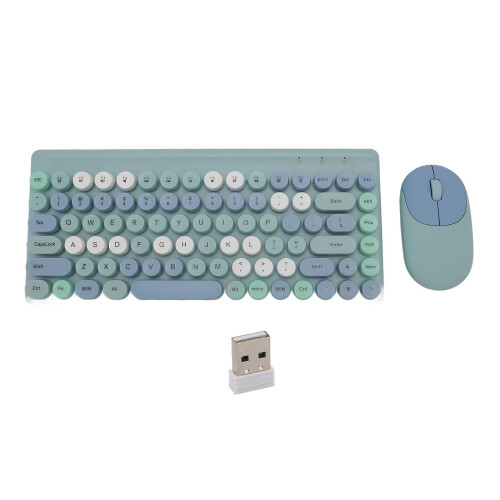 (Red) Wireless Keyboard Mouse Combo 86 Keys USB Gaming Retro Blue