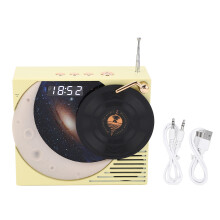 (Black) Retro Bluetooth Speaker Clock Ambient Light 360 Sound Yellow
