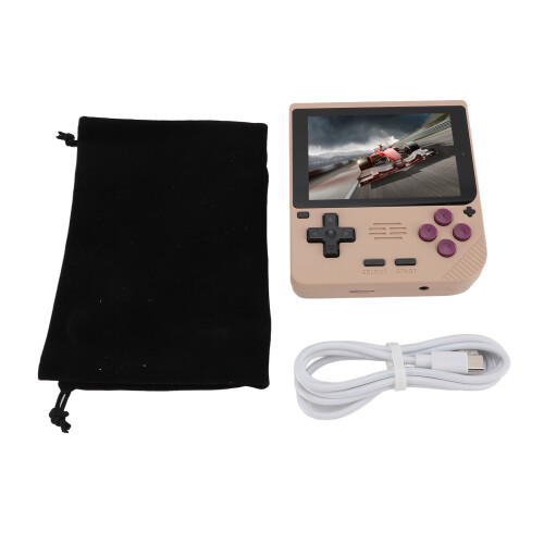 (Khaki 128GB) Handheld Game Console Quad Core 3.5 Inch IPS Rechargeable Retro 128GB