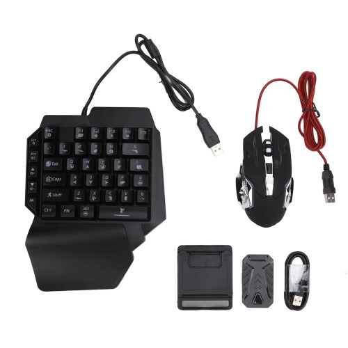 One Hand RGB Gaming Keyboard Mouse Combo with Phone Stand