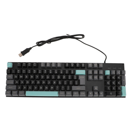 (Sky Bluish White) Wired Gaming Keyboard Metal Backlit USB Large Print Black